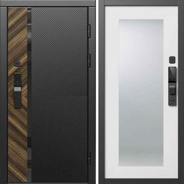 Входная дверь Termo-Door Смарт Браш - Зеркало Триумф Белый софт