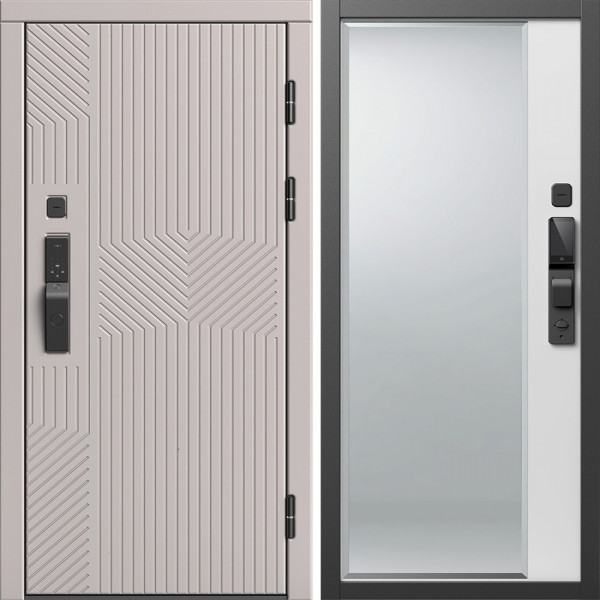 Входная дверь Termo-Door Смарт Эклипс Капучино - Зеркало Фацет Белый софт
