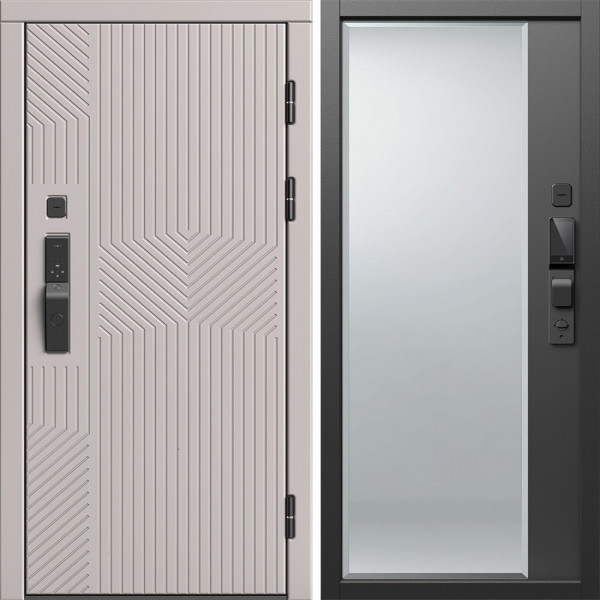 Входная дверь Termo-Door Смарт Эклипс Капучино - Зеркало Фацет Черный кварц+тонировка серая