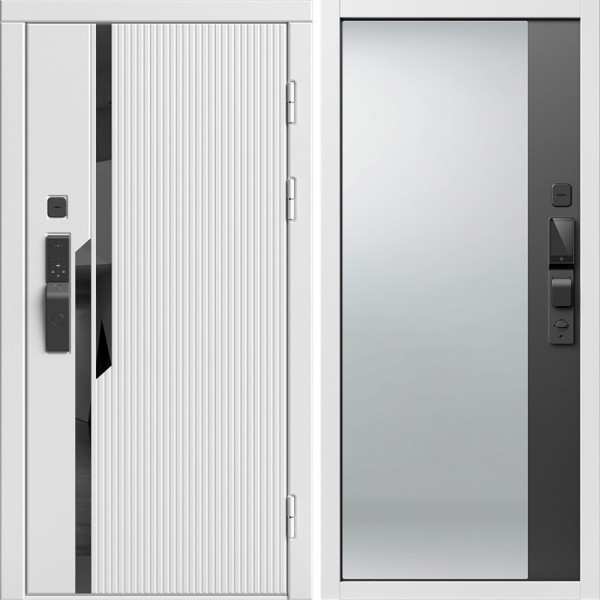 Входная дверь Termo-Door Смарт Флекс Вайт - Зеркало Фацет Черный кварц+тонировка серая