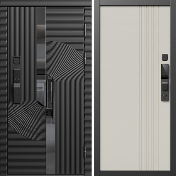 Входная дверь Termo-Door Смарт Фрост - Страйп Слоновая Кость