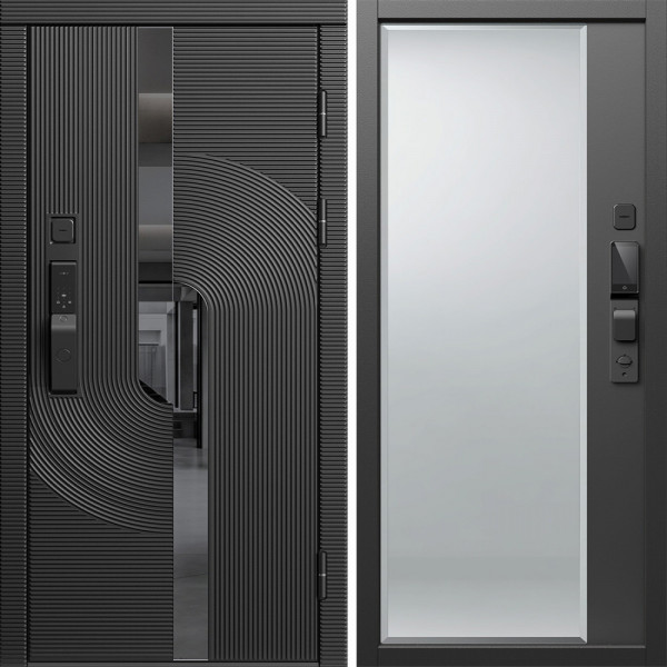 Входная дверь Termo-Door Смарт Фрост - Зеркало Фацет Черный кварц+тонировка серая