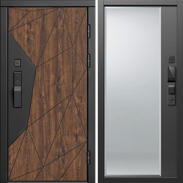 Входная дверь Termo-Door Смарт Геометрия - Зеркало Фацет Черный кварц+тонировка серая