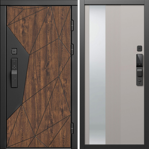 Входная дверь Termo-Door Смарт Геометрия - Зеркало Люмис Капучино