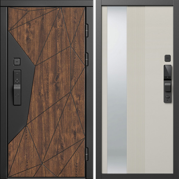 Входная дверь Termo-Door Смарт Геометрия - Зеркало Люмис Соновая Кость