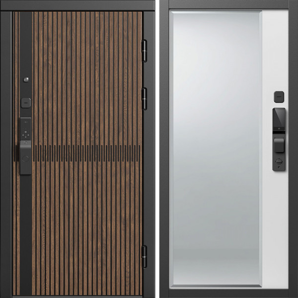 Входная дверь Termo-Door Смарт Граунд Дуб - Зеркало Фацет Белый софт