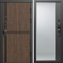 Входная дверь Termo-Door Смарт Граунд Дуб - Зеркало Фацет Черный кварц+тонировка серая