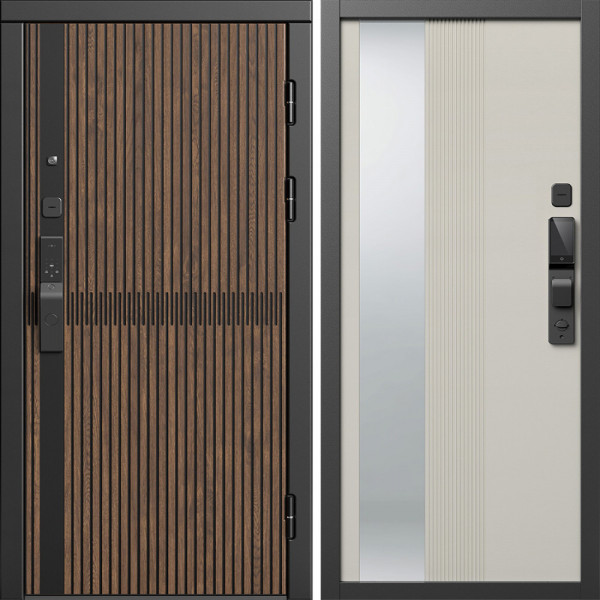 Входная дверь Termo-Door Смарт Граунд Дуб - Зеркало Люмис Соновая Кость