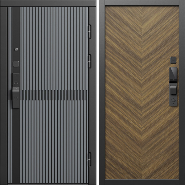 Входная дверь Termo-Door Смарт Граунд Серая Патина - Плаза Елочка Орех