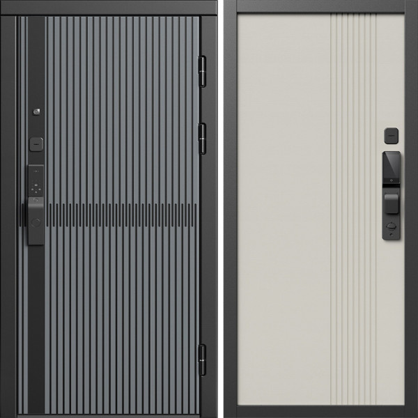 Входная дверь Termo-Door Смарт Граунд Серая Патина - Страйп Слоновая Кость