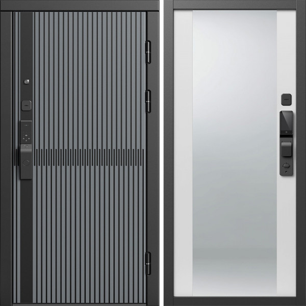 Входная дверь Termo-Door Смарт Граунд Серая Патина - Зеркало белый софт