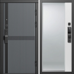 Входная дверь Termo-Door Смарт Граунд Серая Патина - Зеркало Фацет Белый софт
