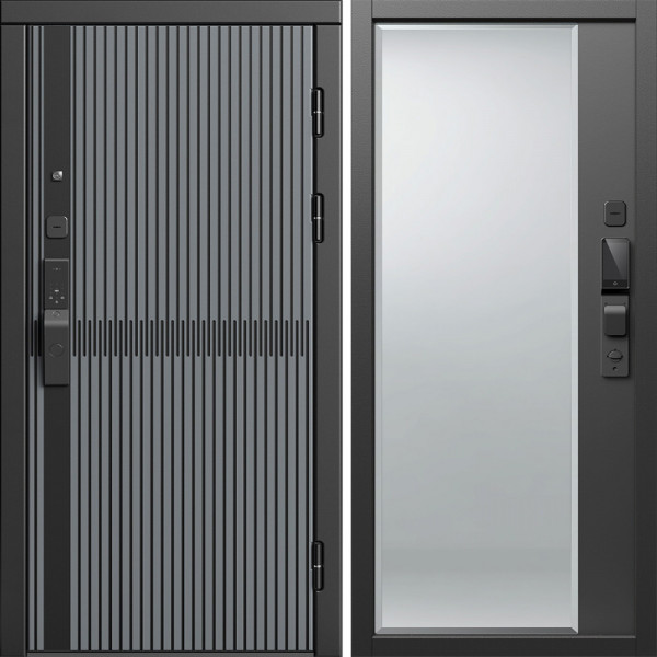 Входная дверь Termo-Door Смарт Граунд Серая Патина - Зеркало Фацет Черный кварц+тонировка серая