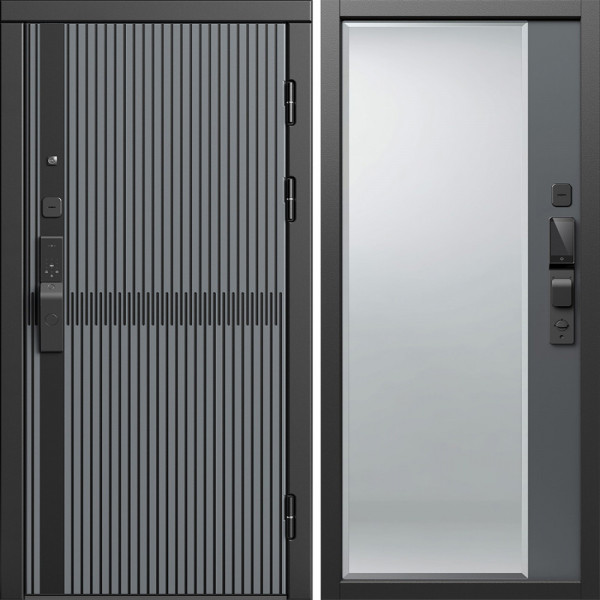 Входная дверь Termo-Door Смарт Граунд Серая Патина - Зеркало Фацет Grey софт