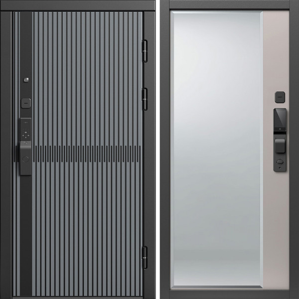 Входная дверь Termo-Door Смарт Граунд Серая Патина - Зеркало Фацет Капучино