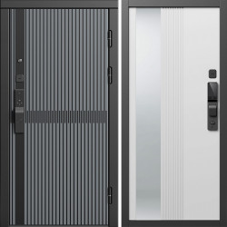 Входная дверь Termo-Door Смарт Граунд Серая Патина - Зеркало Люмис Белый Софт