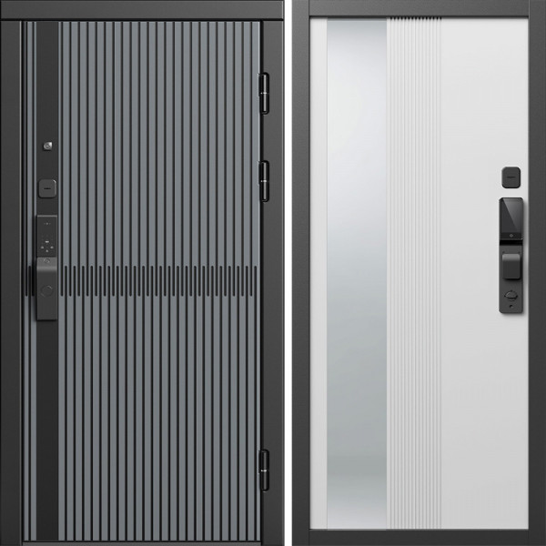 Входная дверь Termo-Door Смарт Граунд Серая Патина - Зеркало Люмис Белый Софт