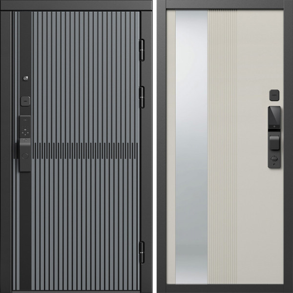 Входная дверь Termo-Door Смарт Граунд Серая Патина - Зеркало Люмис Соновая Кость