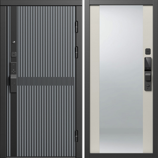 Входная дверь Termo-Door Смарт Граунд Серая Патина - Зеркало Слоновая кость