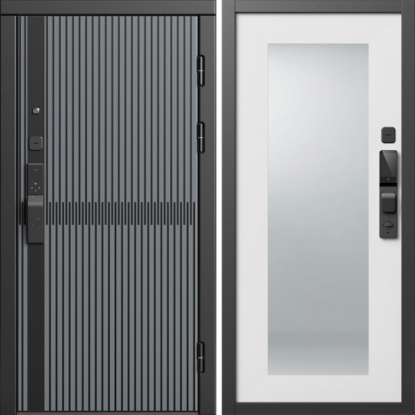 Входная дверь Termo-Door Смарт Граунд Серая Патина - Зеркало Триумф Белый софт