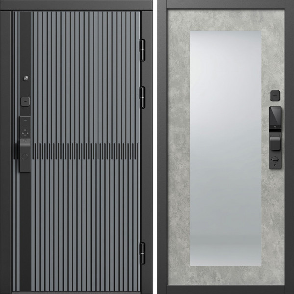 Входная дверь Termo-Door Смарт Граунд Серая Патина - Зеркало Триумф бетон светлый