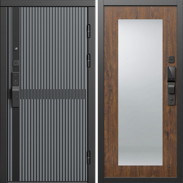 Входная дверь Termo-Door Смарт Граунд Серая Патина - Зеркало Триумф дуб