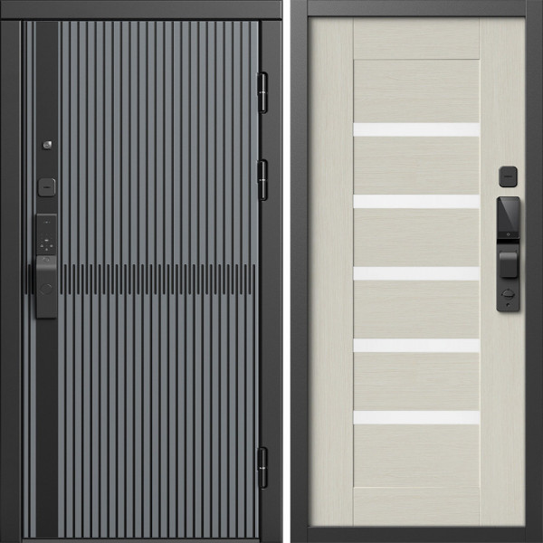 Входная дверь Termo-Door Смарт Граунд Серая Патина - Зеркало Триумф Царга лиственница 4500 / 5500