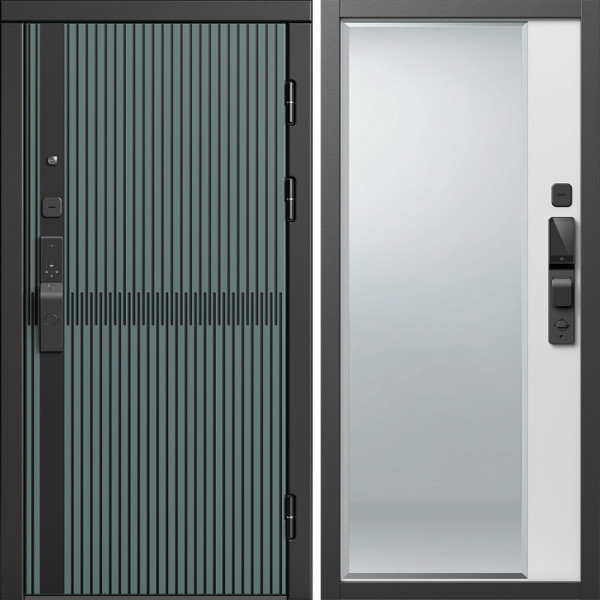 Входная дверь Termo-Door Смарт Граунд Велютто Верде - Зеркало Фацет Белый софт