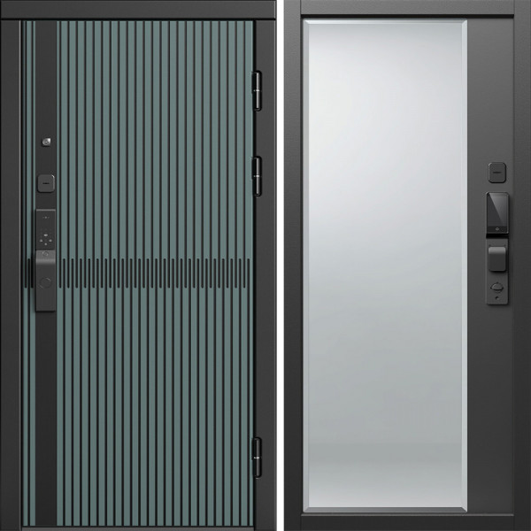 Входная дверь Termo-Door Смарт Граунд Велютто Верде - Зеркало Фацет Черный кварц+тонировка серая