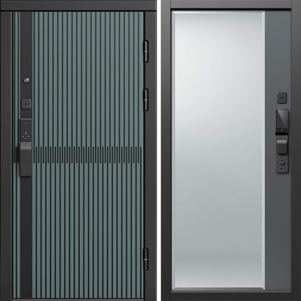Входная дверь Termo-Door Смарт Граунд Велютто Верде - Зеркало Фацет Grey софт