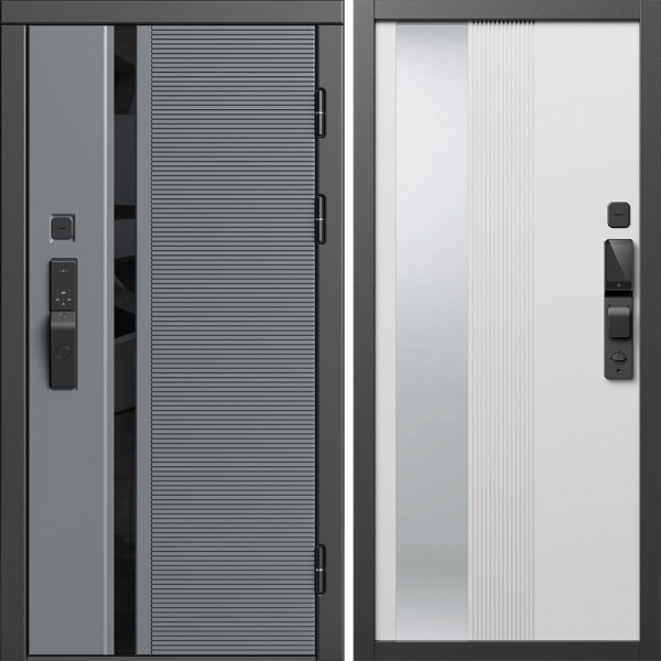 Входная дверь Termo-Door Смарт Каскад - Зеркало Люмис Белый Софт