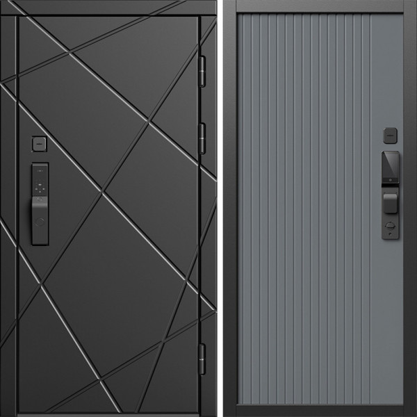 Входная дверь Termo-Door Смарт Лучи Блэк - Флэт Grey софт