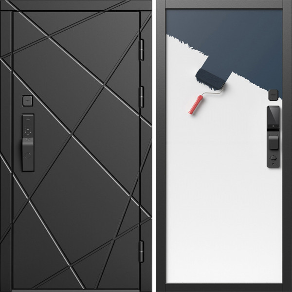 Входная дверь Termo-Door Смарт Лучи Блэк - Гладкая Панель Под Покраску (грунт)