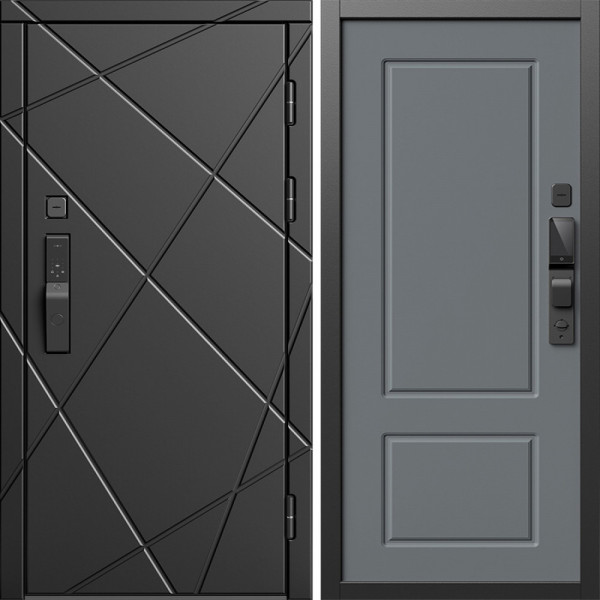 Входная дверь Termo-Door Смарт Лучи Блэк - Марсель Grey софт
