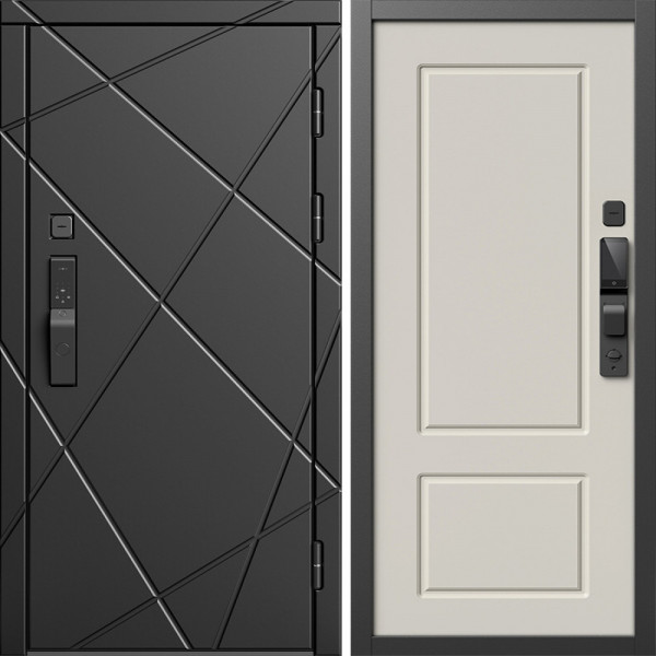 Входная дверь Termo-Door Смарт Лучи Блэк - Марсель Слоновая кость