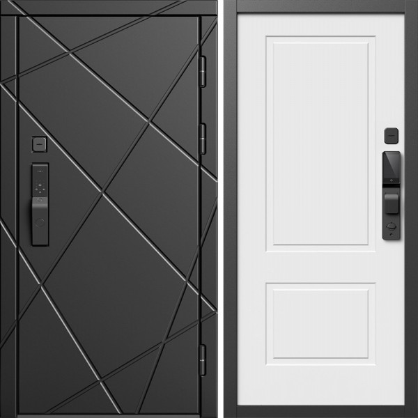 Входная дверь Termo-Door Смарт Лучи Блэк - Нео Классика Белый Софт