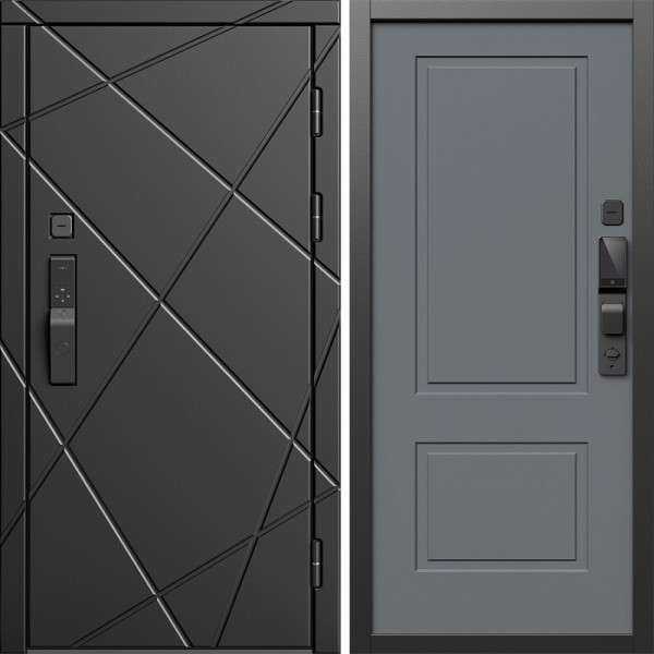 Входная дверь Termo-Door Смарт Лучи Блэк - Нео Классика Грей Софт