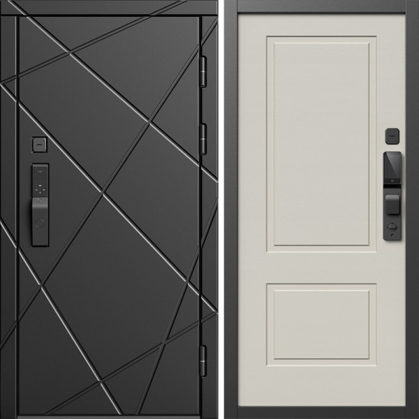 Входная дверь Termo-Door Смарт Лучи Блэк - Нео Классика Слоновая Кость