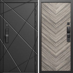 Входная дверь Termo-Door Смарт Лучи Блэк - Плаза Елочка Серая
