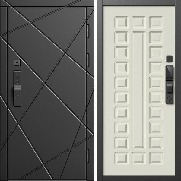 Входная дверь Termo-Door Смарт Лучи Блэк - Престиж бежевый матовый