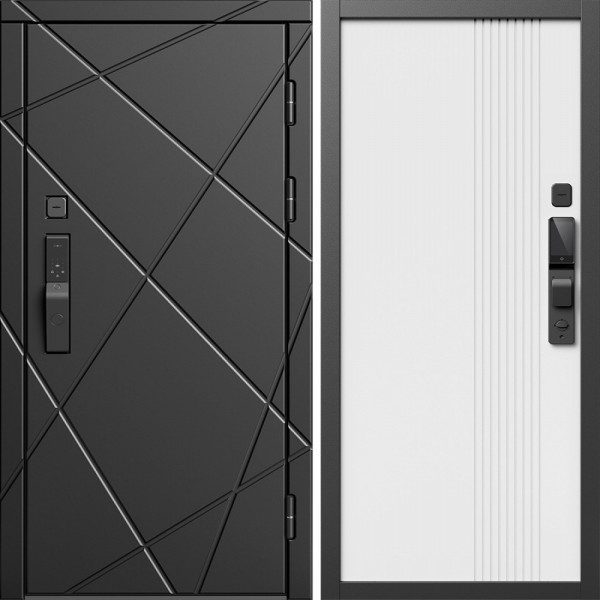 Входная дверь Termo-Door Смарт Лучи Блэк - Страйп Белый Софт