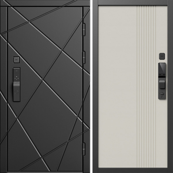 Входная дверь Termo-Door Смарт Лучи Блэк - Страйп Слоновая Кость
