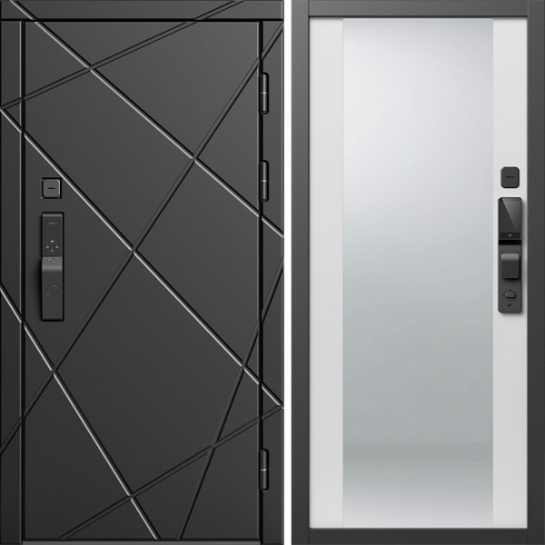 Входная дверь Termo-Door Смарт Лучи Блэк - Зеркало белый софт