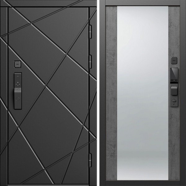 Входная дверь Termo-Door Смарт Лучи Блэк - Зеркало бетон темный