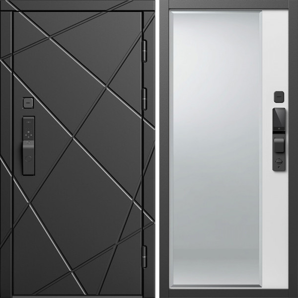 Входная дверь Termo-Door Смарт Лучи Блэк - Зеркало Фацет Белый софт