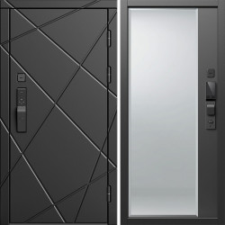 Входная дверь Termo-Door Смарт Лучи Блэк - Зеркало Фацет Черный кварц+тонировка серая