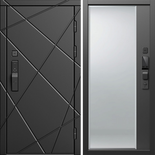 Входная дверь Termo-Door Смарт Лучи Блэк - Зеркало Фацет Черный кварц+тонировка серая