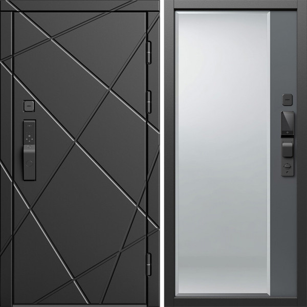 Входная дверь Termo-Door Смарт Лучи Блэк - Зеркало Фацет Grey софт