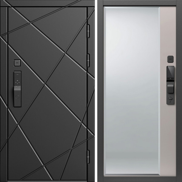 Входная дверь Termo-Door Смарт Лучи Блэк - Зеркало Фацет Капучино