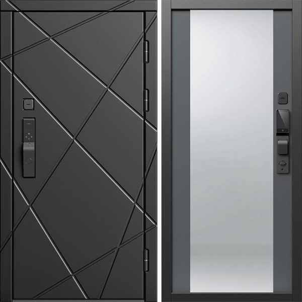 Входная дверь Termo-Door Смарт Лучи Блэк - Зеркало Grey Софт